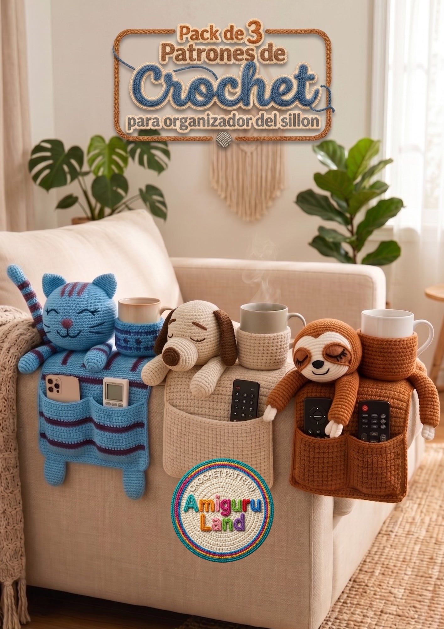 Transformá una manta en un Kit de Decoración: Llevate los 3 patrones de organizadores de sillon